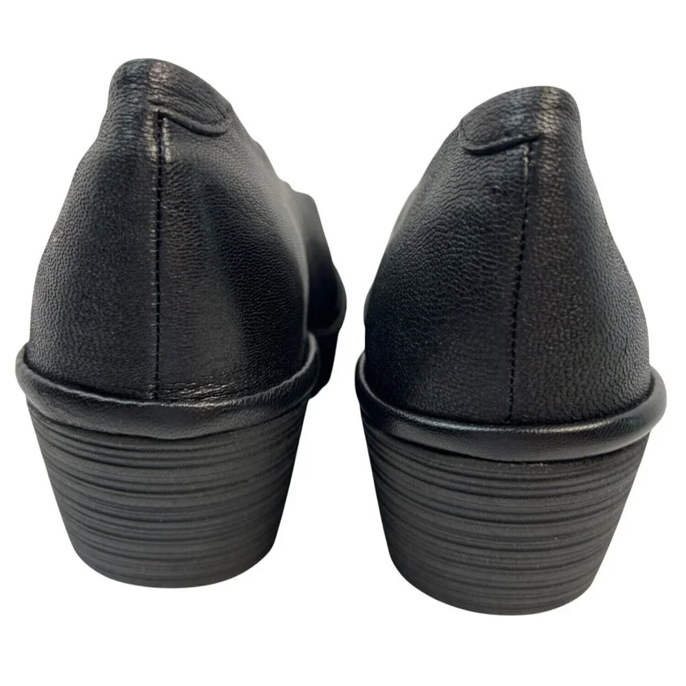 Fly London Women's Yaz Mousse Ballerina Wedge Black Leather Size‎ 39 US 8-8.5